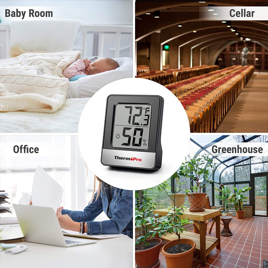 ThermoPro TP-49-B TP49B Mni Hygrometer Thermometer with Large Digital View Indoor Thermometer Humidity Gauge Monitor for Greenhouse Cellar