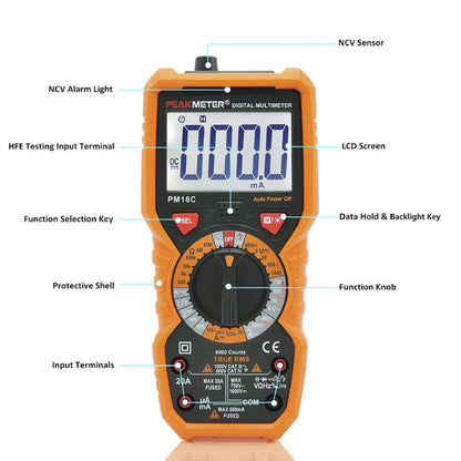 [CLEARANCE] PeakMeter PM18C Digital Multimeter Measuring Voltage Current Resistance Capacitance Frequency Temperature NCV Live Line Tester