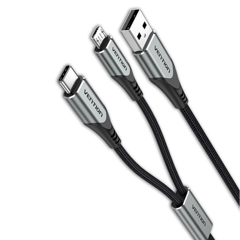 [CLEARANCE] Vention USB 2.0 A Male to USB-C & Micro-B Male 2 in 1 Cable Fast Charging Splitter Cord for Smartphone (0.5M) | CQGH