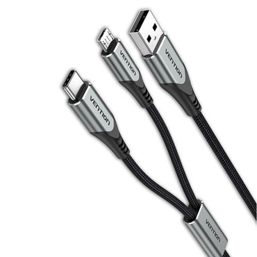 [CLEARANCE] Vention USB 2.0 A Male to USB-C & Micro-B Male 2 in 1 Cable Fast Charging Splitter Cord for Smartphone (0.5M) | CQGH