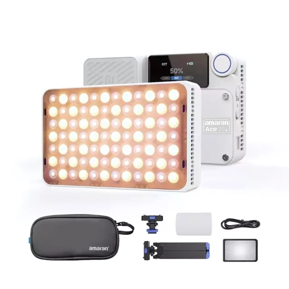 Aputure Amaran Ace 25c / 25x RGB / Bi-Color LED Pocket Panel Light Creator Kit with 32W 4500mAh, Max 80m Wireless Range, Fan Cooled, 12 / 9 Built-in Light Effects with Onboard and App Control Support
