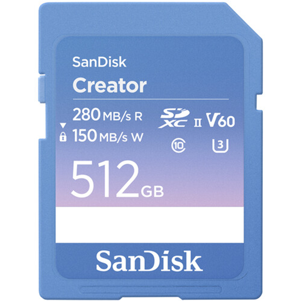 SanDisk 512GB 256GB 128GB Creator Series UHS-II SDXC V60 U3 SD Memory Card Class 10 w/ 280MB/s Read / 150MB/s Write Speed, Records 6K 4K Full HD Video, Built-in Write Protect Switch, RescuePRO Deluxe Support for Content Creators, Vlog Vlogging