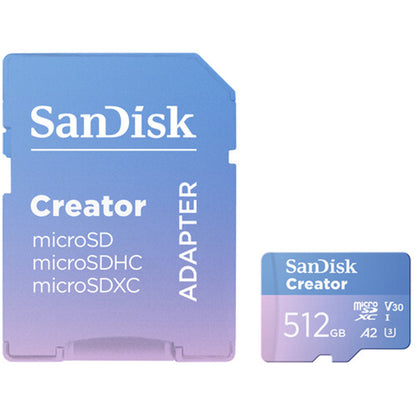 SanDisk 1TB 512GB 256GB 128GB Creator Series UHS-I SDXC V30 U3 A2 Micro SD Card Class 10 with 190MB/s Read / 130MB/s Write Speed, Record 5.3K 4K Full HD Video, RescuePRO Deluxe Support for Smartphones Action DSLR Mirrorless Cameras