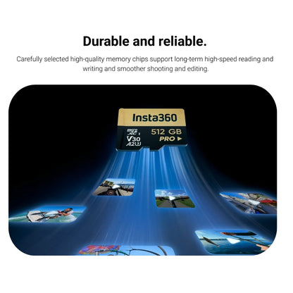 Insta360 512GB / 256GB / 128GB / 64GB microSDXC UHS-I Class 3 V30 A1 / A2 Micro SD Memory Card for X4 / X3 / X2 / X, Ace Pro / Ace, ONE RS Twin / 4K / 1-Inch, Sphere, ONE R, and Other Action Cameras