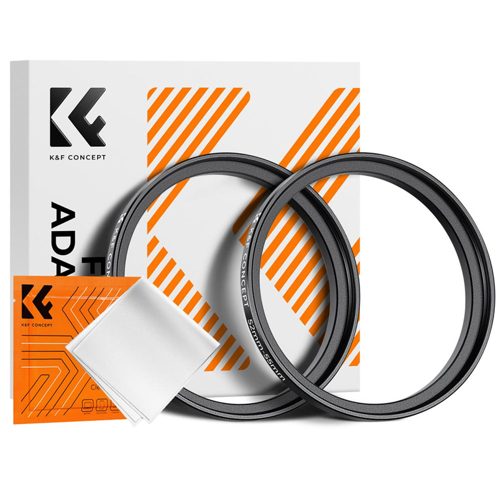 K&F Concept 2-PC Step-Up Rings (Small-to-Large) Aluminum Filter Adapters for Camera Lenses to fit Larger Lens Filters with Microfiber Cleaning Cloth & Storage Case