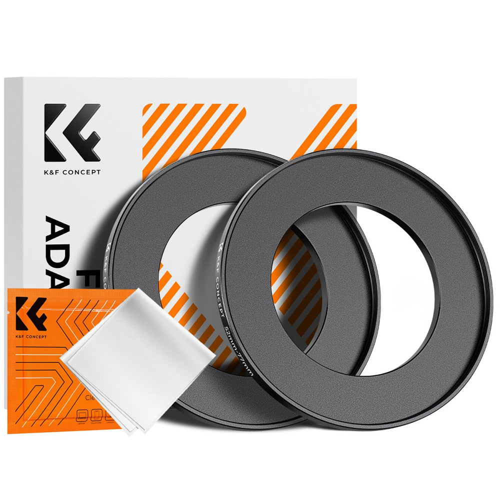 K&F Concept 2-PC Step-Up Rings (Small-to-Large) Aluminum Filter Adapters for Camera Lenses to fit Larger Lens Filters with Microfiber Cleaning Cloth & Storage Case