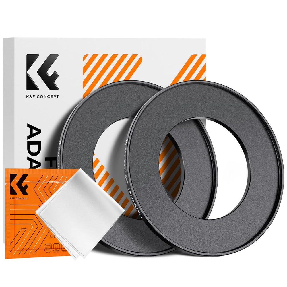 K&F Concept 2-PC Step-Up Rings (Small-to-Large) Aluminum Filter Adapters for Camera Lenses to fit Larger Lens Filters with Microfiber Cleaning Cloth & Storage Case