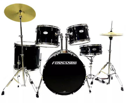 Fernando 5-Piece Complete Drum Kit with Cymbals Stands and Accessories (Black, Silver, Wine Red, Blue) | JBP1765