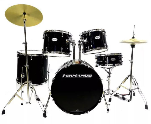Fernando 5-Piece Complete Drum Kit with Cymbals Stands and Accessories (Black, Silver, Wine Red, Blue) | JBP1765