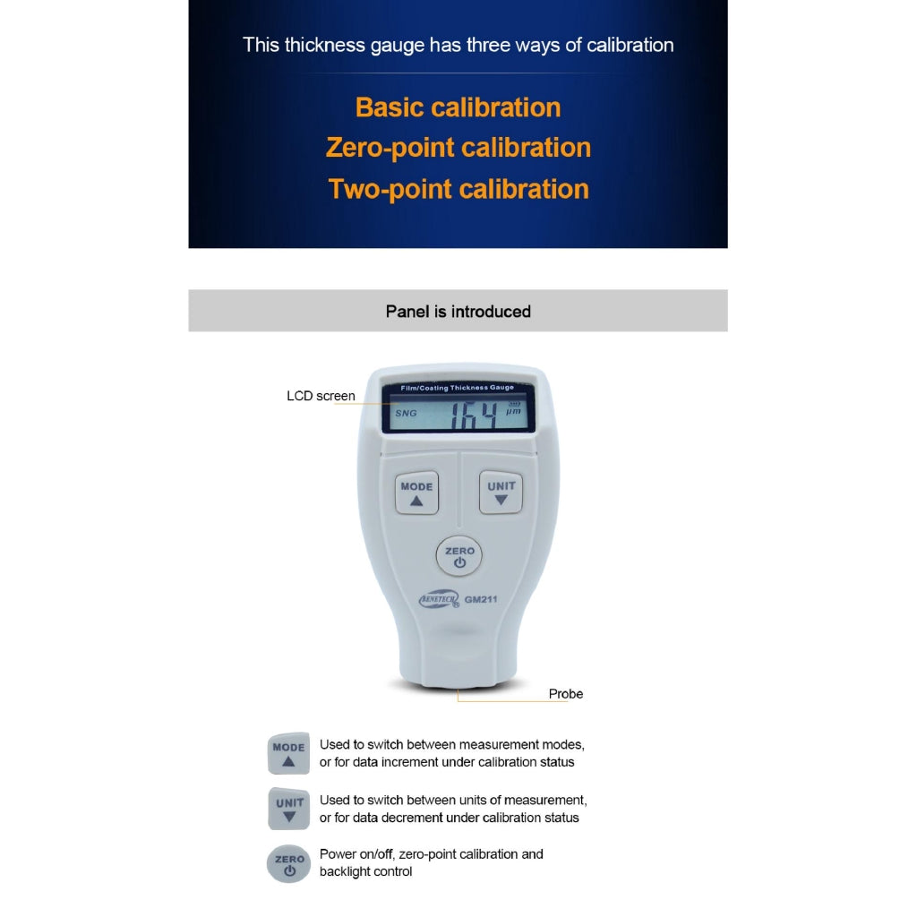 [CLEARANCE] Benetech GM211 0-1500um High precision Coating thickness Gauge Magnetic/non-magnetic Car Automotive Compound Thickness Gauge