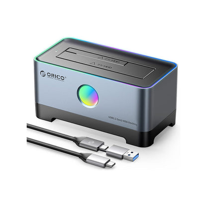 ORICO 10Gbps 2.5 to 3.5" HDD / SSD SATA 3.0 to USB 3.2 Gen2 Type C RGB Hard Drive Docking Station Dual-Bay / Single-Bay with 36TB Maximum Disk Storage Capacity for Windows MacOS Linux Computer PC Laptop MacBook iMac | 5528C3 5518C3
