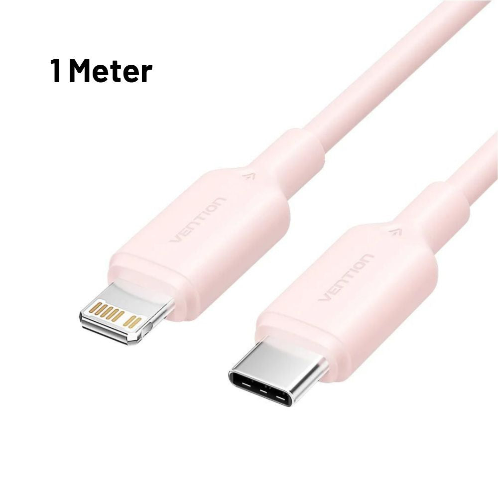 Vention 1M / 2M 27W USB 2.0 Type-C Male to Lightning Male PD Fast Charging Data 3A Cable with High-Speed 480Mbps Transfer Speed for iPhone, iPad, iPod Touch - Black, White, Pink, Blue