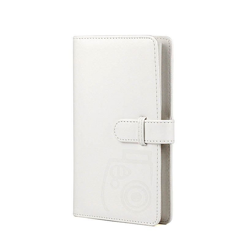 Pikxi 96 Pockets Cute Plain Colors Leather Mini Instant Film Photo Album with Latch and 16 Pages White for FUJIFILM Instax Mini Film Camera, Picture and Card Holder | AM96-24 ICE WHITE