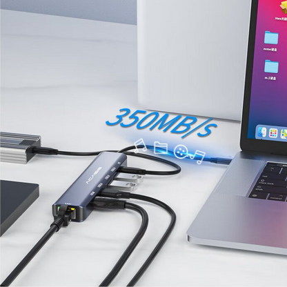 ACASIS DS-7HN6 6-in-1 USB 3.0 to Type C Hub Docking Station with, 1000Mbps Gigabit Ethernet Network LAN & 4K HD 60Hz HDMI Port, 100W PD Fast Charging, and 5Gbps High Speed Data