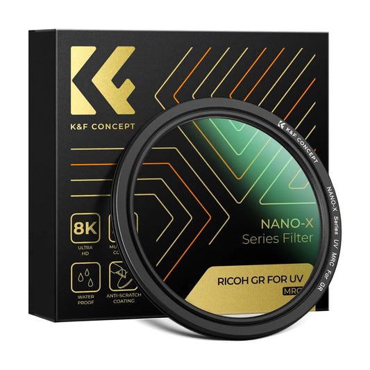 K&F Concept Multi-Coated UV Nano-X Lens Filter for Ricoh GR IIIx, GR IIIx HDF, GR III, GR III HDF and GR II Digital Compact Cameras, 28-Layer Nanometer Coatings, Ultra Thin Slim with Protective Case & Microfiber Cleaning Cloth