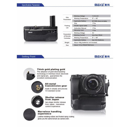 Meike MK-A6300 Professiol Battery Grip with 2.4GHz Wireless Remote Control for Sony A6300, A6000 Mirrorless Cameras, Compatible for NP-FW50 Battery