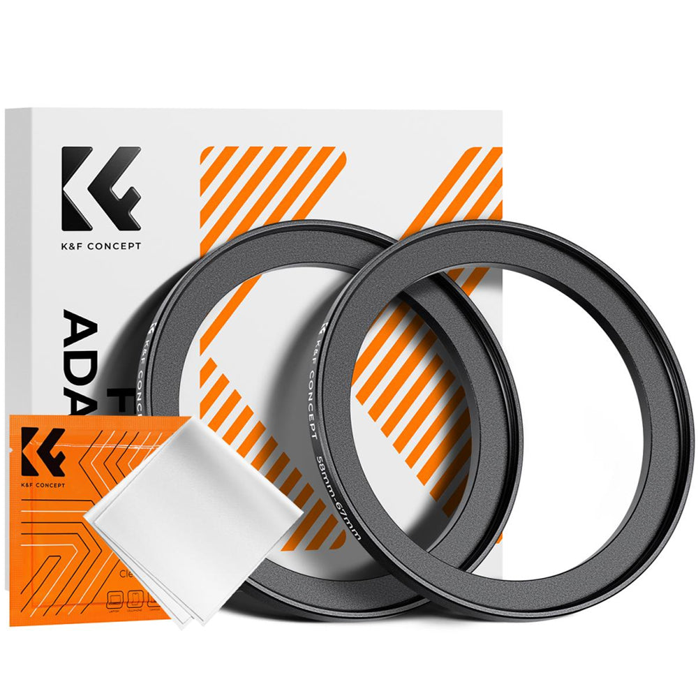 K&F Concept 2-PC Step-Up Rings (Small-to-Large) Aluminum Filter Adapters for Camera Lenses to fit Larger Lens Filters with Microfiber Cleaning Cloth & Storage Case