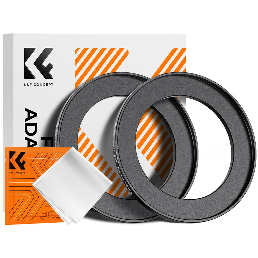 K&F Concept 2-PC Step-Up Rings (Small-to-Large) Aluminum Filter Adapters for Camera Lenses to fit Larger Lens Filters with Microfiber Cleaning Cloth & Storage Case