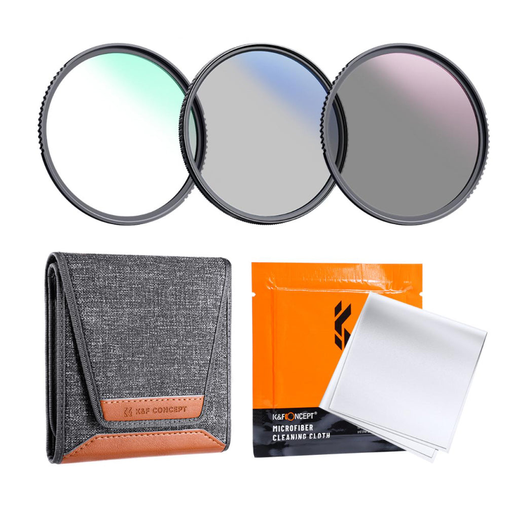 K&F Concept Nano-K Series 3pcs UV + CPL Polarizer + ND4 Neutral Density Lens Filter Kit with Cleaning Cloth and Case Pouch, Multi-Coated Optical Glass and Ultra-Thin Aluminum Frame for Mirrorless and DSLR Camera Photography
