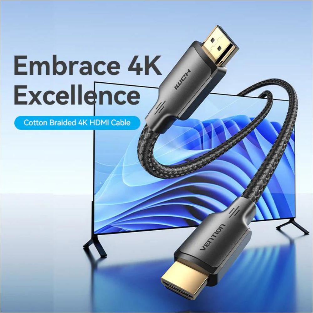 Vention HDMI Male to Male 4K 60Hz HDR Cotton Braided Video Cable with 18Gbps Total Bandwidth for Computer, Laptop, Gaming Console, TV, Projector - 8M / 10M / 12M / 15M / 20M