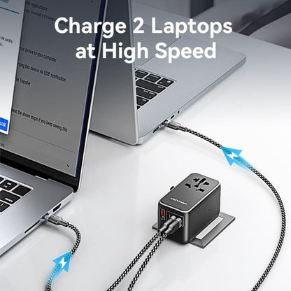 Vention 65W / 120W Multi-Port Universal Travel Adapter with GaN Fast Charging USB PD Ports, US/AU/UK/EU Male and Female Plugs for Smartphones, Tablet, Laptop etc.