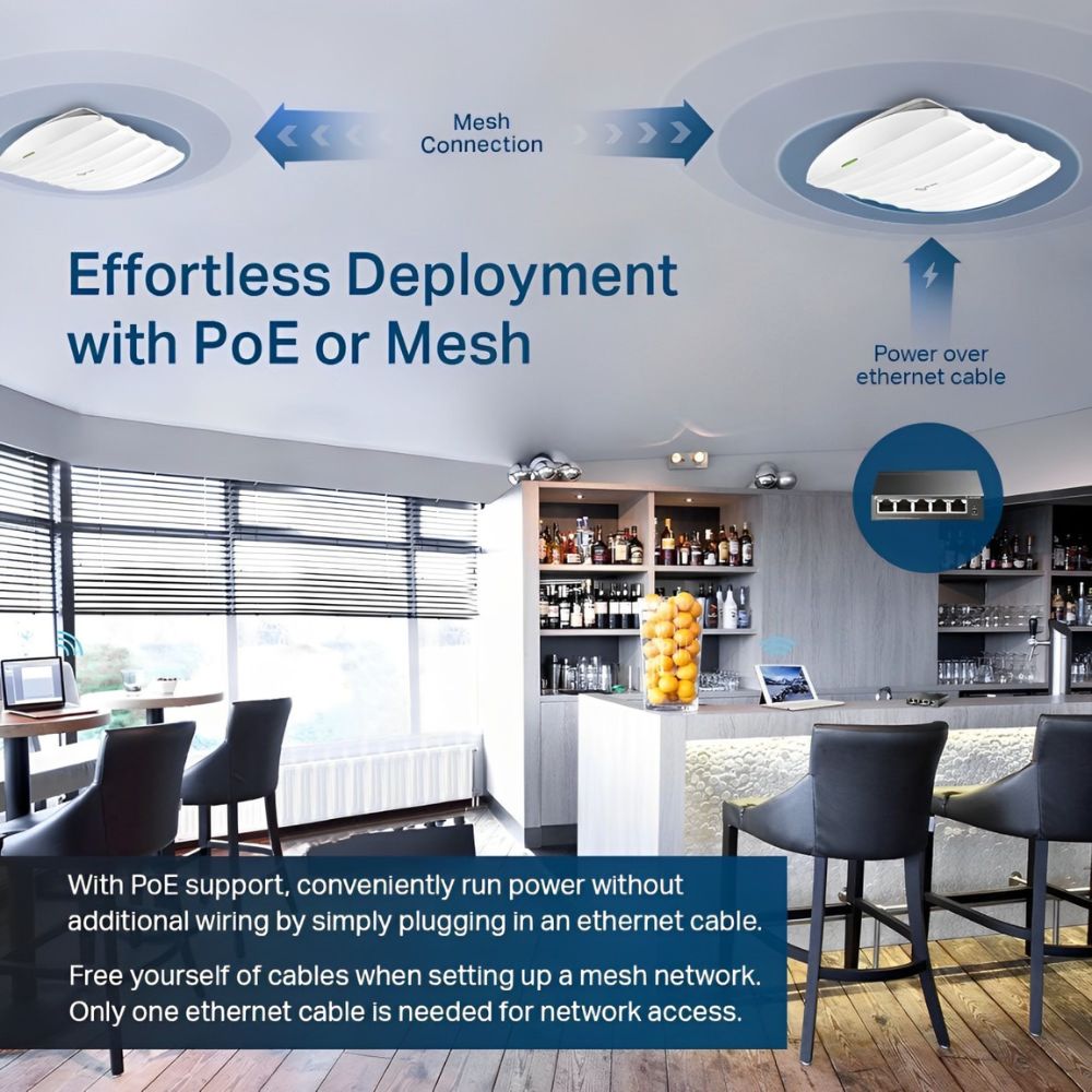 TP-Link Omada EAP245 AC1750 Wireless Dual Band Gigabit Ceiling Mount WIFI Access Point with 2.4Ghz / 5Ghz, 1750Mbps Max Speeds, Long Range Coverage, Seamless Roaming and Centralized Magement for Cloud Platform