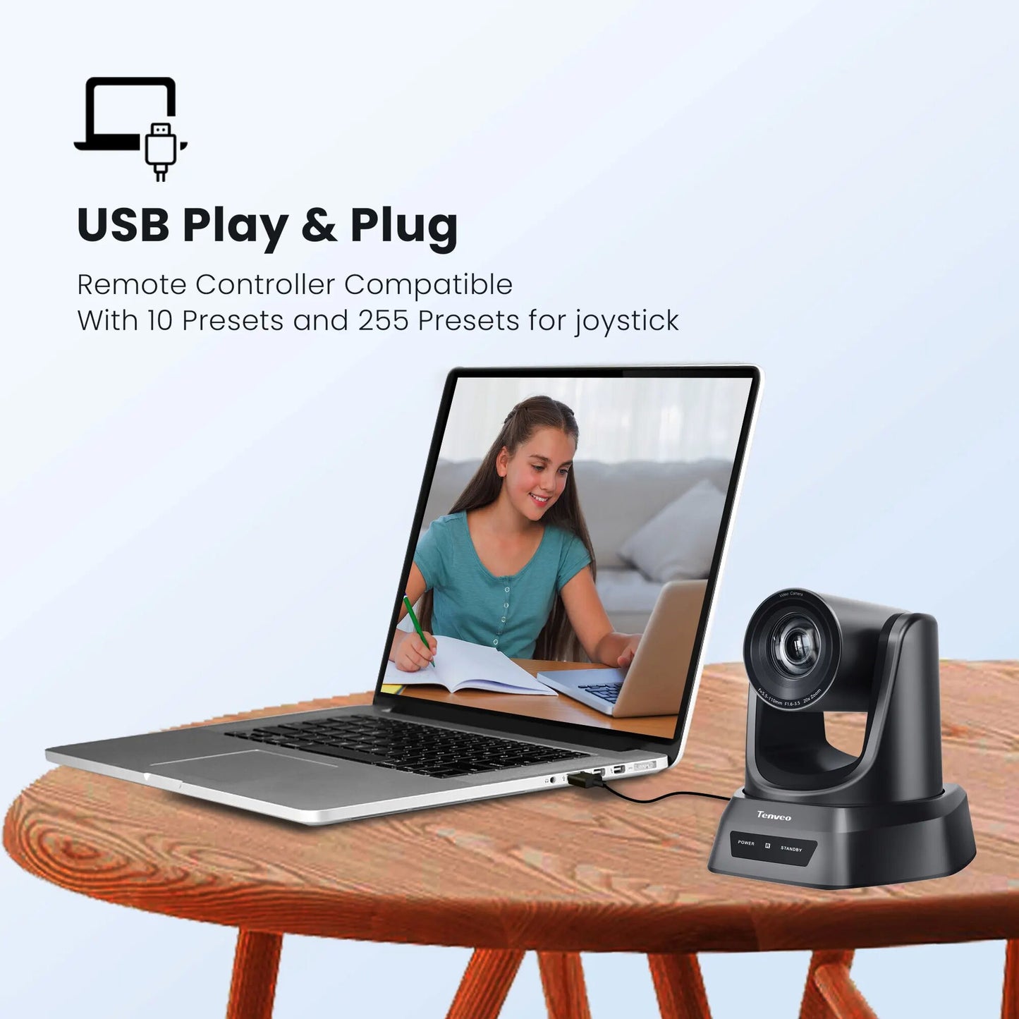 Tenveo TEVO NV20U / NV20H 1080p @ 60fps PTZ Video Conference HD Web Camera with USB 2.0 / HDMI Video Output, 175 Degree Pan, 90 Degree Tilt  and 20X Optical Zoom