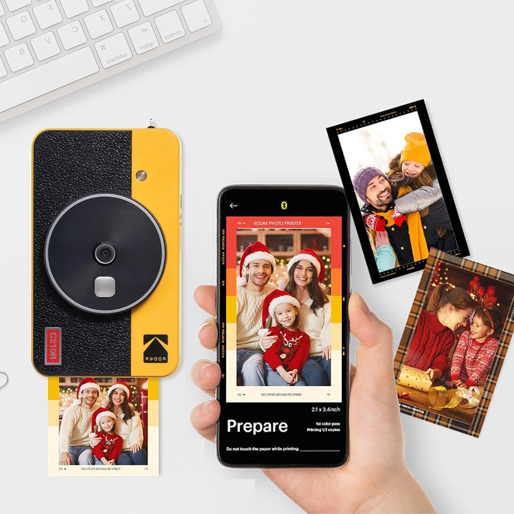 KODAK Mini Shot 2 RETRO 2 in 1 Instant Camera and Photo Printer with 68 Film Sheets Bundle Kit and Accessories 2.1" x 3.4" Prints, 1.77" LCD Display, 4PASS Print Technology, Bluetooth Printing via Mobile Smartphone App (C210R) | Yellow, White