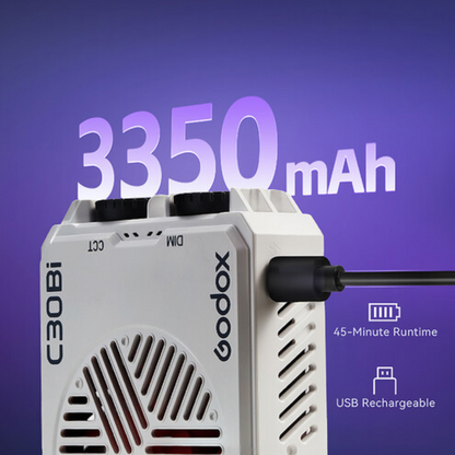 Godox Litemons C30BI Bi-Color Portable LED Light Panel with 2800~6500K CCT, 3300mAh Battery max 45Minutes Runtime, Onboard Controls, Low Noise, Heat Dissipation System for Content Creators Vlog Vlogging