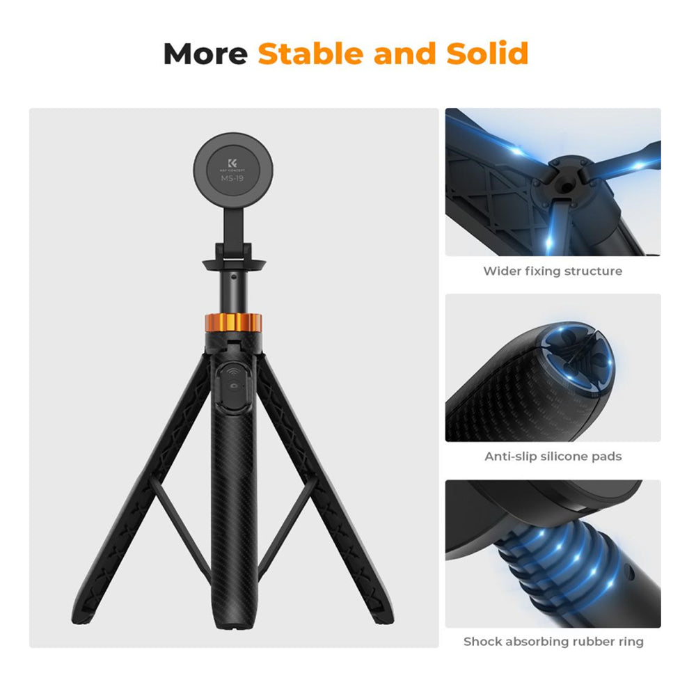 K&F Concept MS19 7-Section Magnetic Tripod + 1.6m Selfie Stick with 10m Max Bluetooth Control Distance for iPhone 15 14 13 12 Smartphone