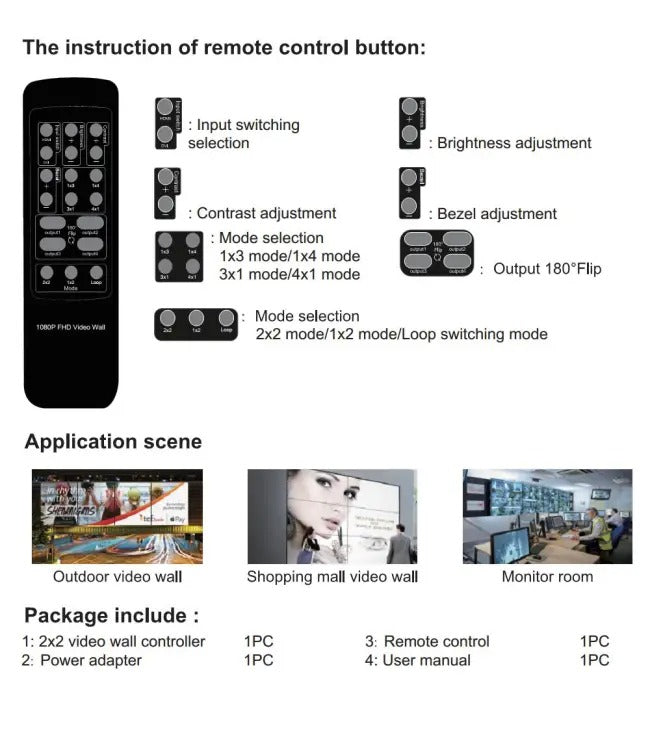 ArgoX 4K UHD HDMI DVI Video Wall Controller with 2x2 1x2 2x1 Supported Splicing Function, RS232 Control Protocol & 3.5mm Audio Interface for TV Monitor LCD Screen Display