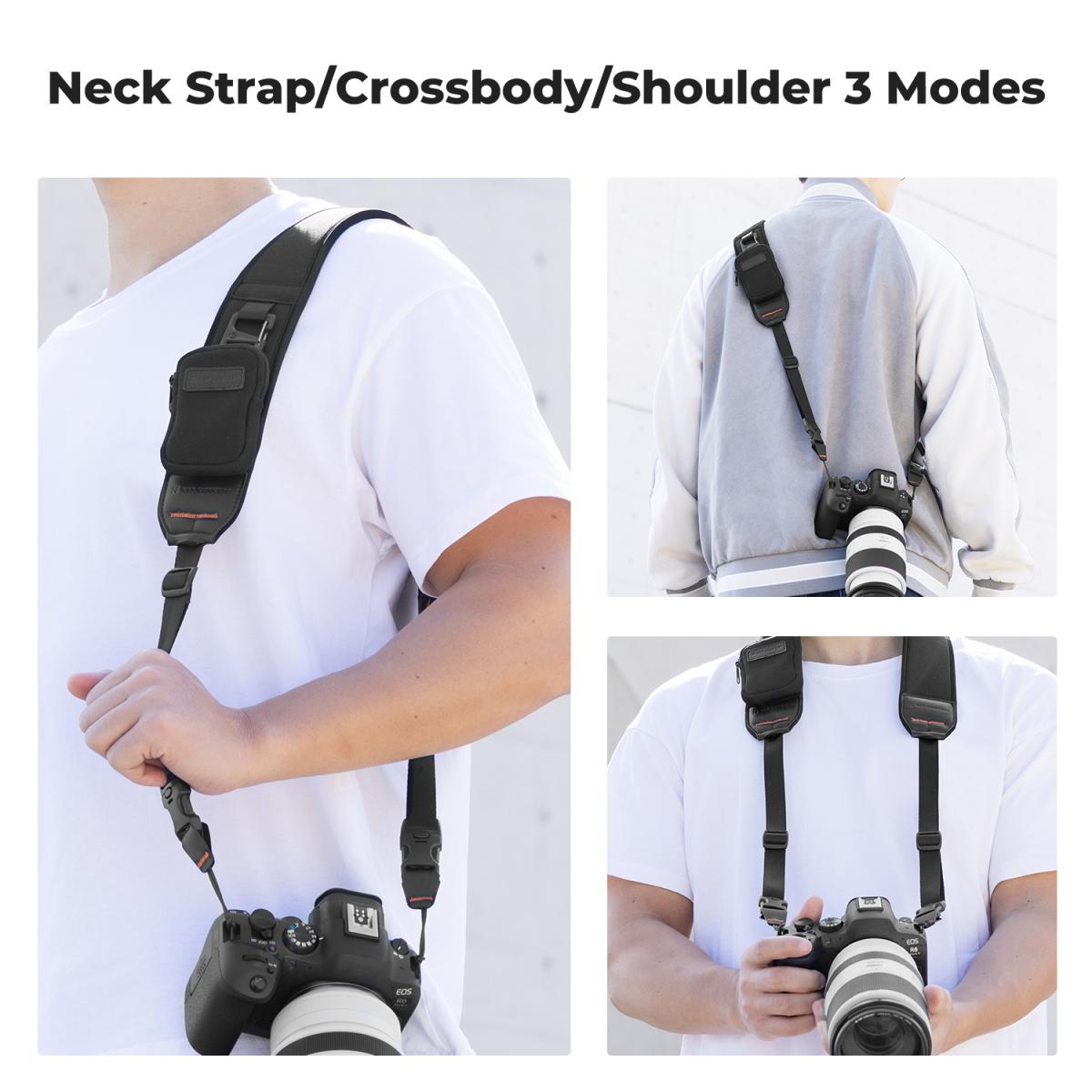 K&F Concept Camera Neck Strap Sling + Detachable Zipper Pouch with 40Kg Max Load Capacity, 52" / 133cm Max Adjustable Length for DSLR Mirrorless Cameras, Camcorders - Urban Wander 01 | Black