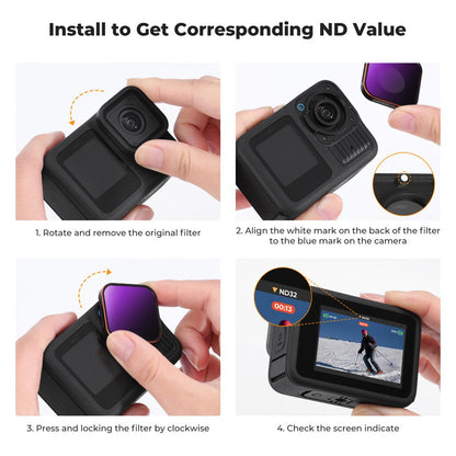 K&F Concept no-X Series ND4 8 16 32 Neutral Density Lens Filter for GoPro HERO 13 / 12 / 11 / 10 / 9 with 3 to 6 Stops, 28 Multi-Layer Coated AGC Optical Glass, Water, Dust, Oil and Scratch Resistant