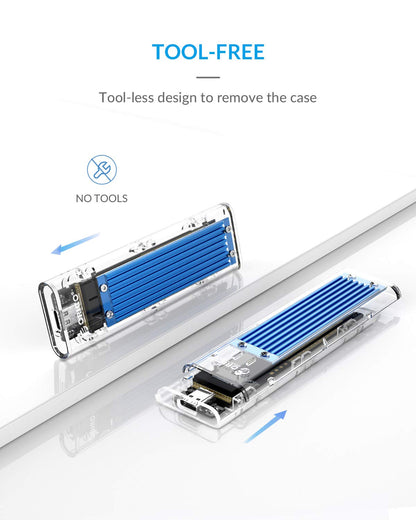 [CLEARANCE] ORICO M.2 NVMe SSD Solid State Drive Transparent Enclosure with USB 3.1 Type-C Output, 10Gbps Transfer Rate, 2TB Max Capacity for Windows, Mac OS, Linux | TCM2-C3