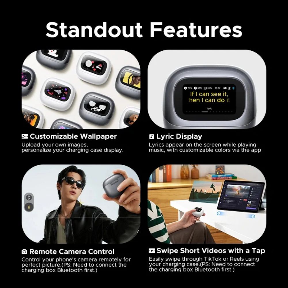 UGREEN LightBuds Magic TWS True Wireless Earbuds and Smart LCD Charging Case Adaptive ANC / ENC Bluetooth 6.0 IPX5 | Black, White