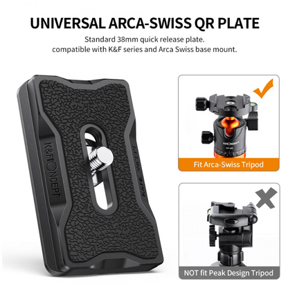 K&F Concept 2-Pack QR Quick Release Aluminum Alloy Mounting Plate with 1/4" Screw and Rubberized Surface for Arca Swiss Camera Tripod Ball Head | KF31-030 KF31-031