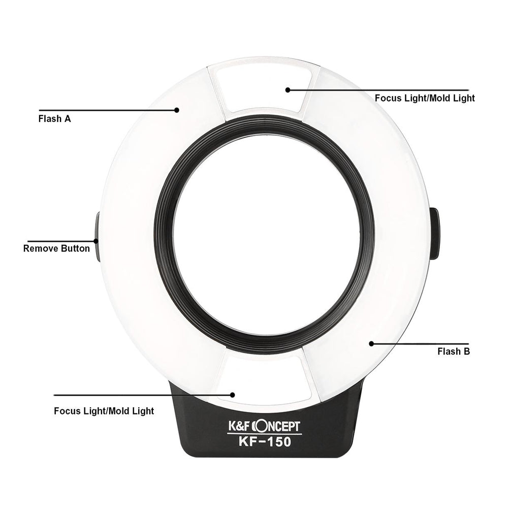 K&F Concept KF-150 TTL Macro Ring Flash for Canon EOS Camera with Guide Number 14', Dot-Matrix LCD Display, Multi Flash Modes & Adjustable Brightness for Photography