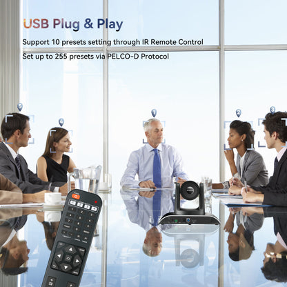 Tenveo Tevo 3X | 10X | 20X Zoom 2MP 1080p Full HD PTZ Video Conference Camera - USB 3.0 / HDMI / RS232 / RS485 with IR Remote Control for Business Meeting, Events, Church, Online, Education, and Training Video Recording | VHDPRO3U VHDPRO10U VHDPRO20U