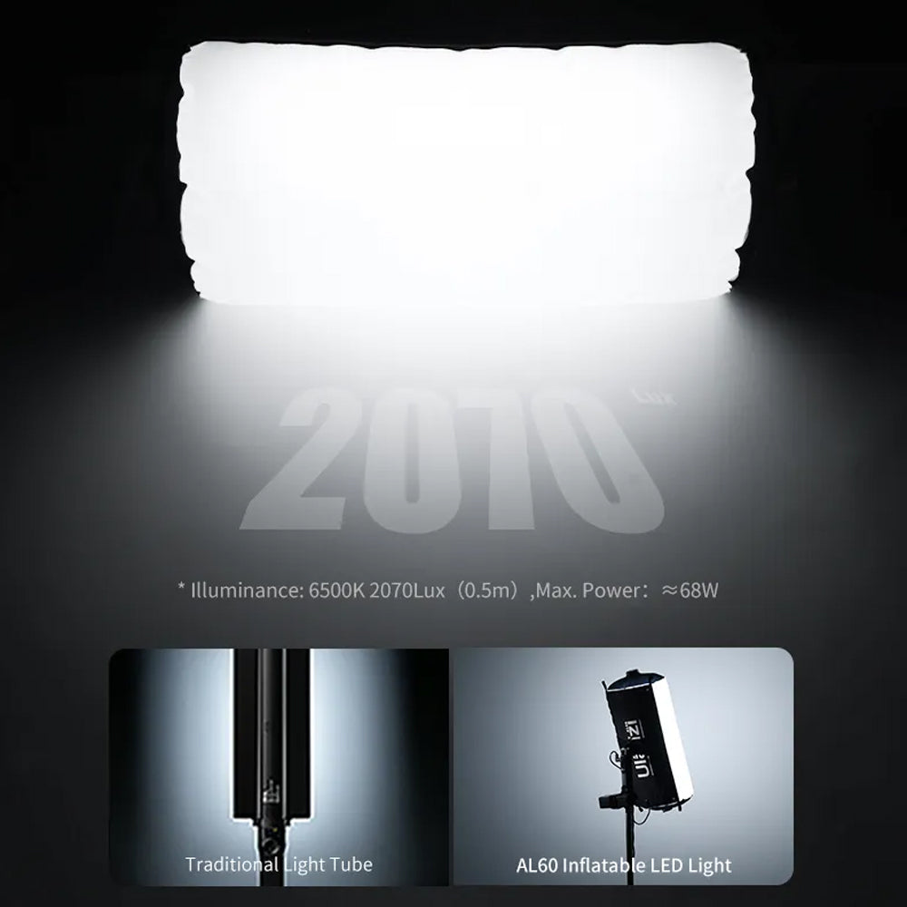 Ulanzi AL60 60W | 120W Bi-Color LED Inflatable Air Tube Light with 2700 - 6500K CCT, Max 6m Light Range, PD3.1 Fast Charging USB Type-C Port and 10 Light Effect Presets for Studio Lighting and Equipment