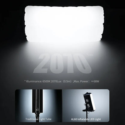 Ulanzi AL60 60W | 120W Bi-Color LED Inflatable Air Tube Light with 2700 - 6500K CCT, Max 6m Light Range, PD3.1 Fast Charging USB Type-C Port and 10 Light Effect Presets for Studio Lighting and Equipment