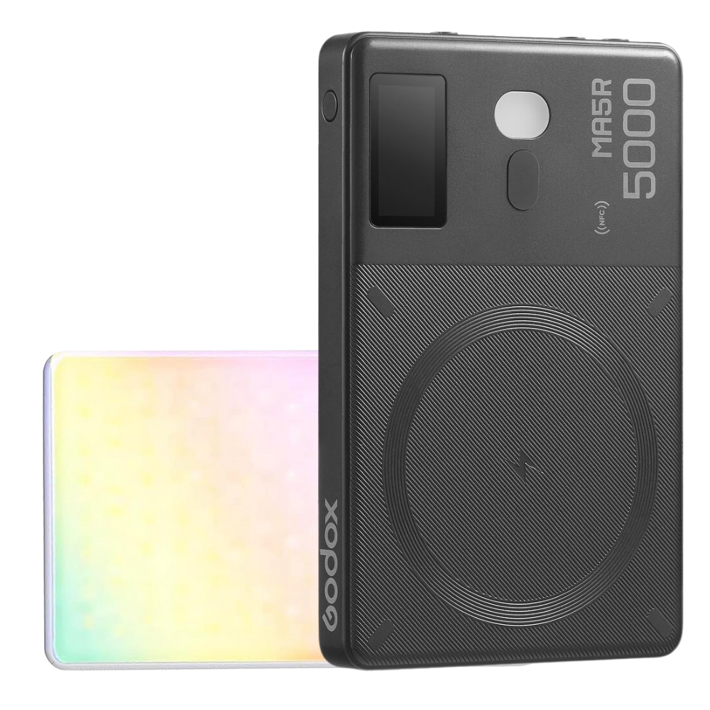 Godox MA5R Magnetic RGB Full Color LED Selfie Light / Wireless Power Bank with 3.7V 4900mAh Lithium Battery, 1800-10000K CCT Range, 14 Lighting Effects, Onboard Control, Bluetooth and NFC Connection for Photography & Video Content Creation