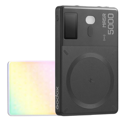 Godox MA5R Magnetic RGB Full Color LED Selfie Light / Wireless Power Bank with 3.7V 4900mAh Lithium Battery, 1800-10000K CCT Range, 14 Lighting Effects, Onboard Control, Bluetooth and NFC Connection for Photography & Video Content Creation