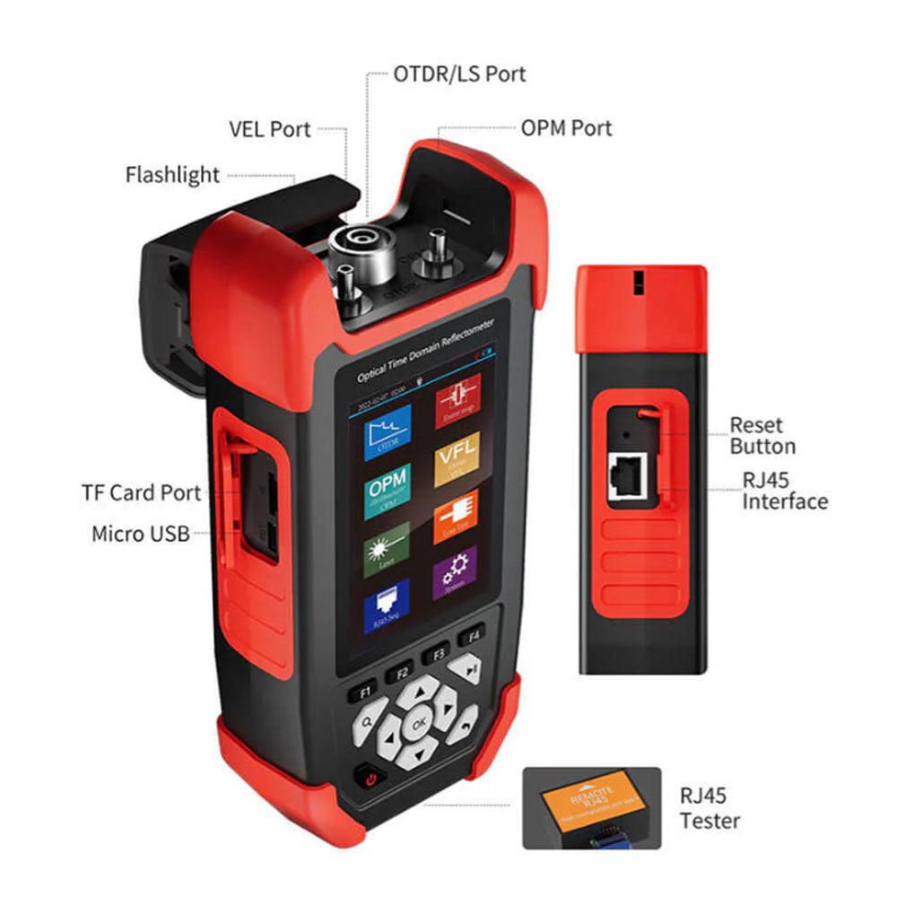 Noyafa NF-981 Fiber Optic Tester Reflectometer Fault Locator with Single Mode OTDR, Max 80km Test Distance, OPM LS VSL Function, 3.5" LCD Color Display, Micro USB Interface, TF Card Slot and 4000mAh Battery