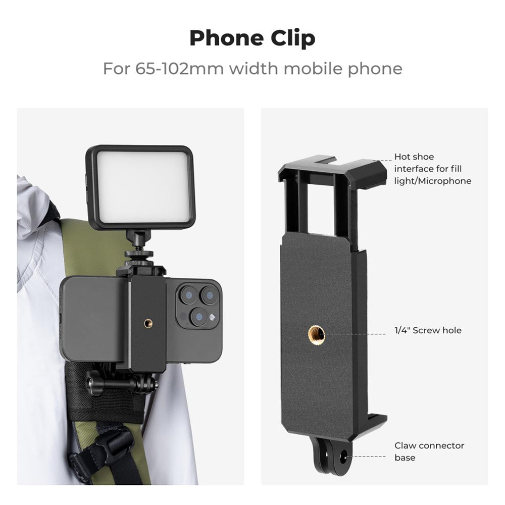 K&F Concept Backpack Shoulder Bag Strap / Clip Mount with 360 Degrees Angle Rotation for Smartphones and GoPro DJI Insta360 Action Cameras - POV Point of View Recording, Vlogging, Video Content Creation | KF31-114 KF31-115