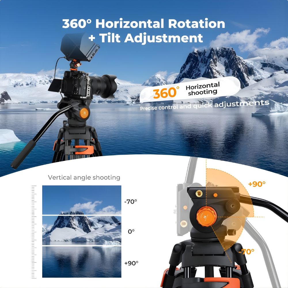 K&F Concept VA3+BV70 360° Fluid Head Video Tripod
