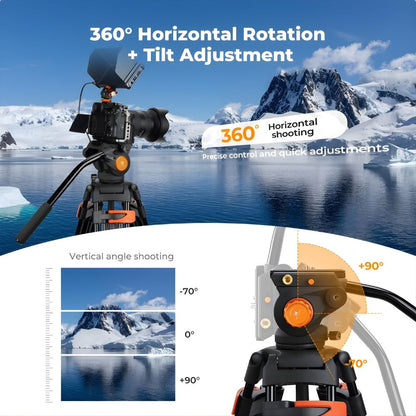K&F Concept VA3+BV70 360° Fluid Head Video Tripod