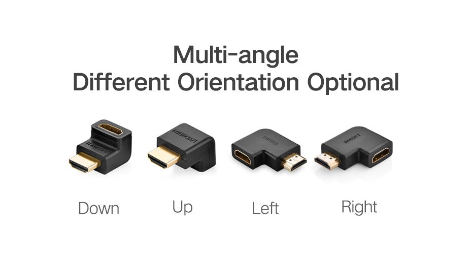 UGREEN HDMI Right Angle Male to Female Video Cable Adapter Dongle with Gold Plated Connectors for PC, Desktop Computer, Laptop, TV, Display Monitor, Projector, PS5/PS4, DVD Player (Upward, Downward Angle) | 20109 20110