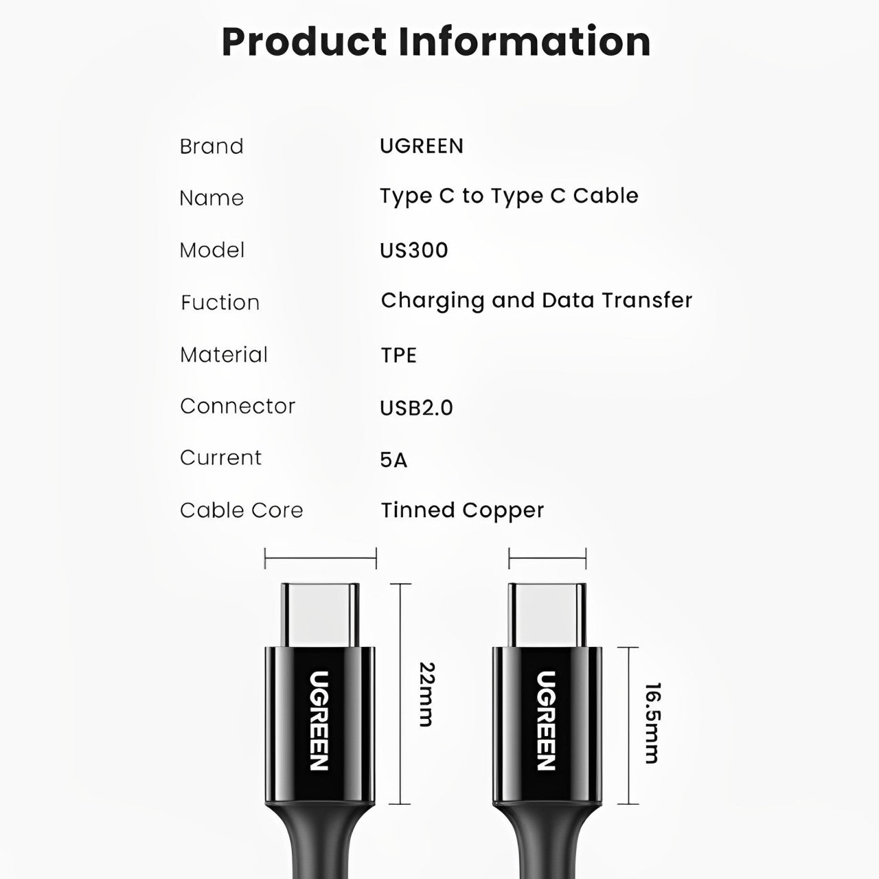 UGREEN 1-Meter USB Type-C PD 100W  Fast Charging and Data Cable Male to Male with 5A Max 480Mbps Transfer Rate, Silicone PVC Jacket, and Multi-Layer Shielding for PC Desktop Laptop Android Mobile Phone Tablet Smartphone Cellphone