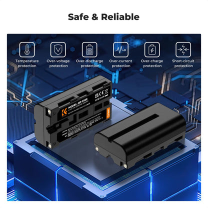 K&F Concept NP-F550 2pcs (2-Pack) 2200mAh Battery + Dual Bay Charger Set Kit, Fully Decoded, USB Type-C / Micro USB Ports for Sony Camcorders