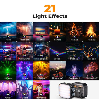 K&F Concept RGB LED Portable Video Fill Light 360° Full Color CRI 96+ with Built-In 2000mAh Rechargeable Battery & 15 Light Effects for Travel Photography Content Creation Vlogging Streaming Recording - Blue